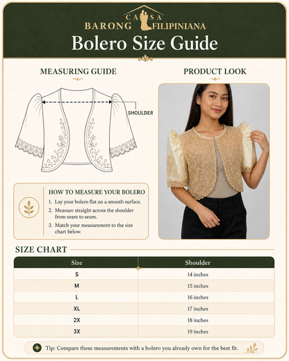 Bolero Size Guide - Casa Barong Filipiniana