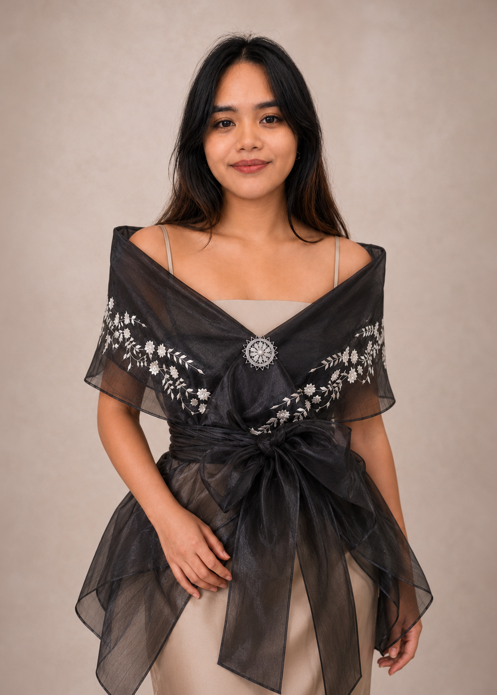 Amihan Panuelo Wrap Around in Black Pinya Organza - One Size (S-3XL) (Copy)