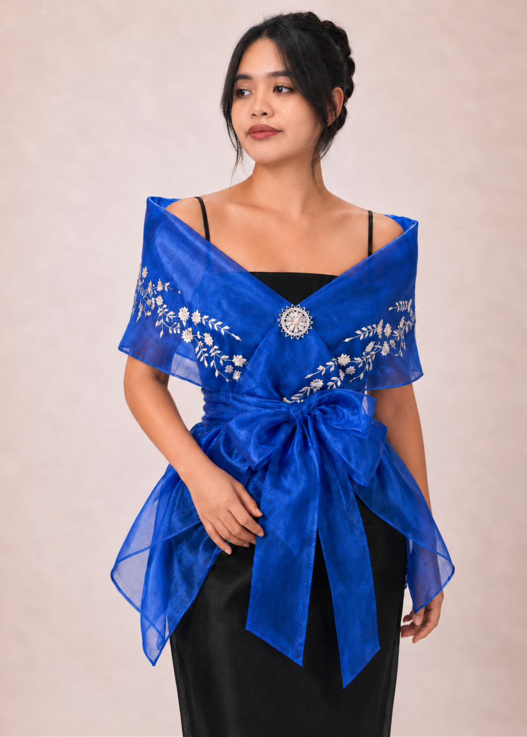 Amihan Panuelo Wrap Around in Blue Pinya Organza - One Size (S-3XL)