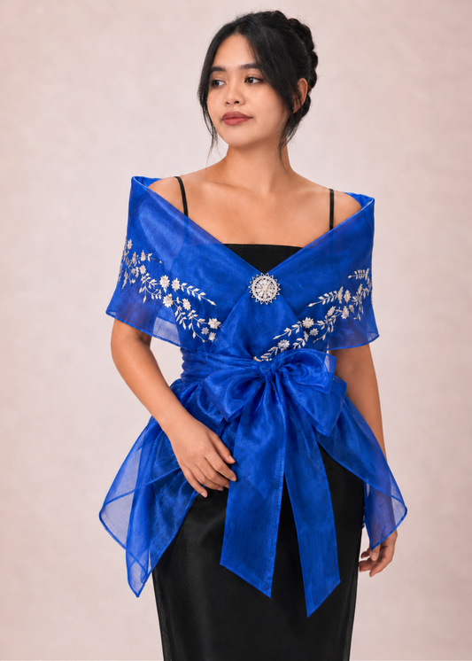 Amihan Panuelo Wrap Around in Blue Pinya Organza - One Size (S-3XL)