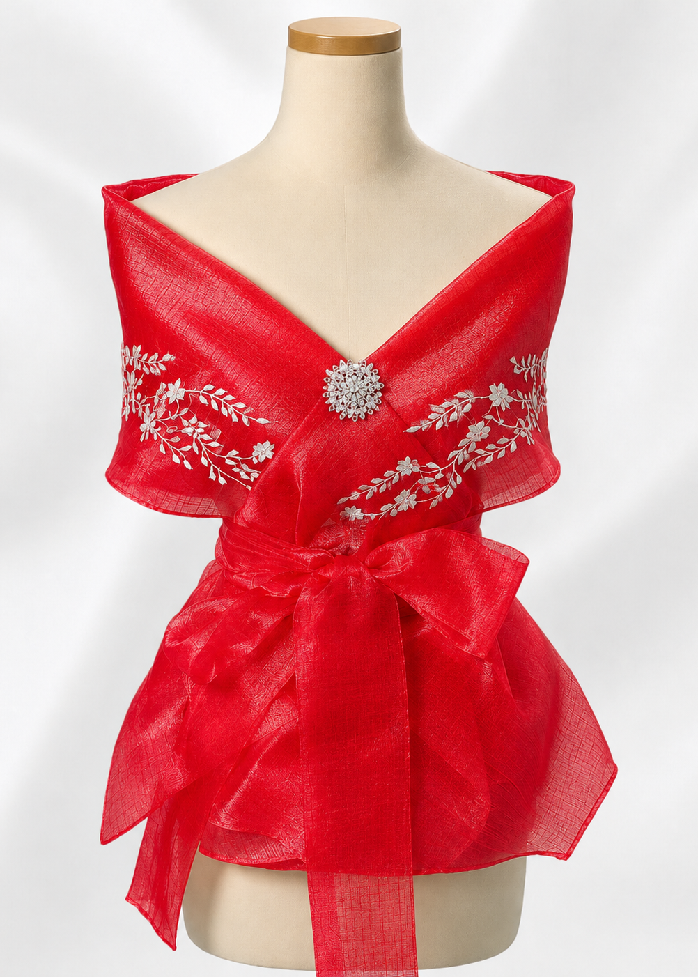 Amihan Panuelo Wrap Around in Red Pinya Organza - One Size (S-3XL)