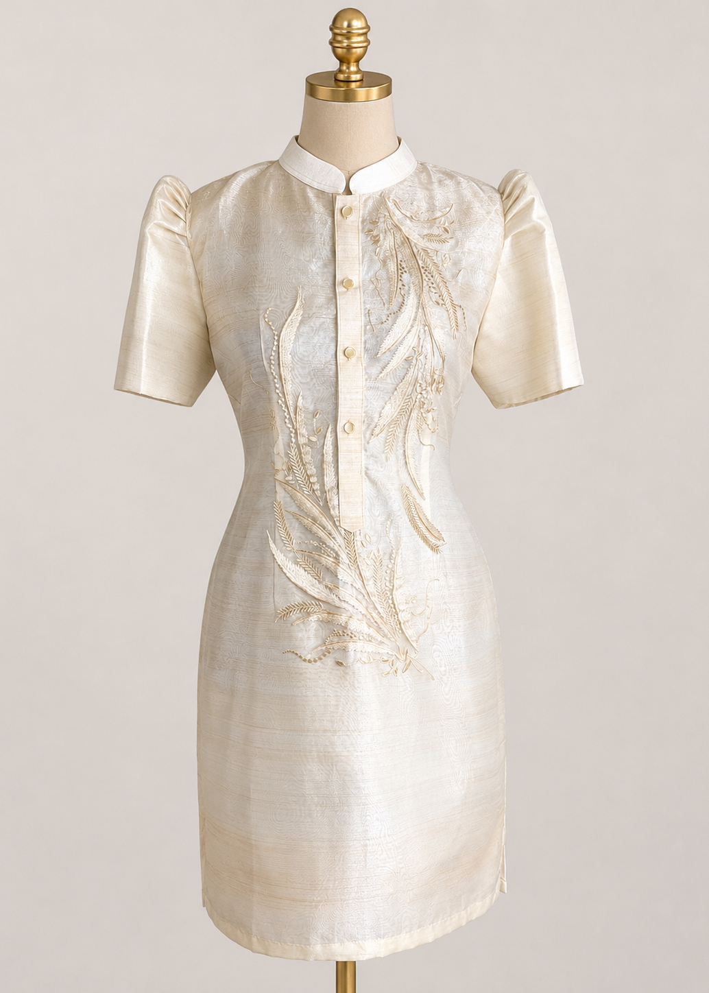 Bini Barong Dress - Bridal shower dress Oath taking dress Graduation dress Puff sleeve dress White mini dress Filipina formalwear Wedding guest dress  Modern Filipiniana Mini Dress Barong Dress for Women Piña Organza Embroidered Dress Filipina Formal Dress Wedding Guest Dress Graduation Dress Oath Taking Dress