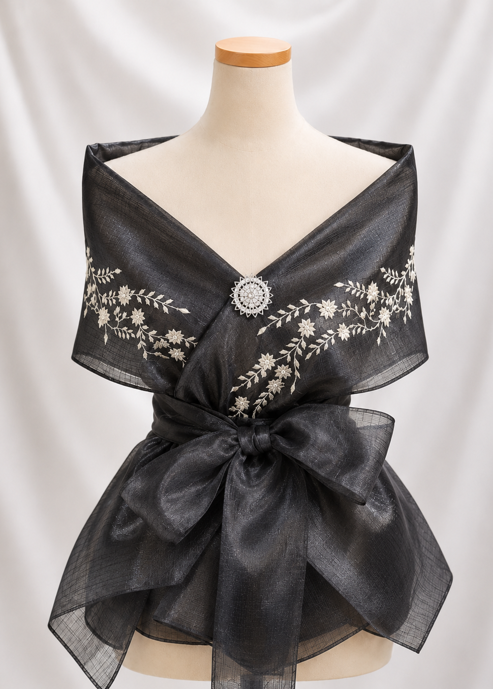 Amihan Panuelo Wrap Around in Black Pinya Organza - One Size (S-3XL) (Copy)