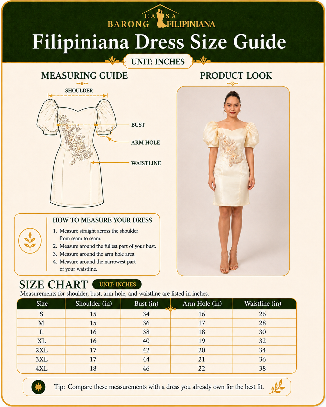 Espeeranza Filipiniana Measurement Guide by CASA BARONG FILIPINIANA