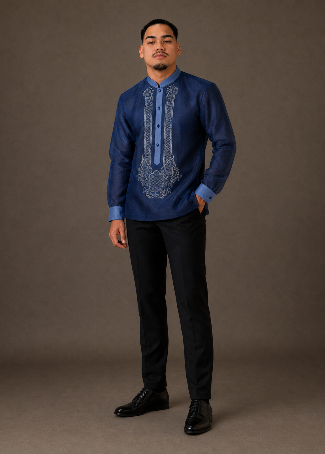 Pedro Barong Tagalog in Premium Piña Organza Midnight Blue