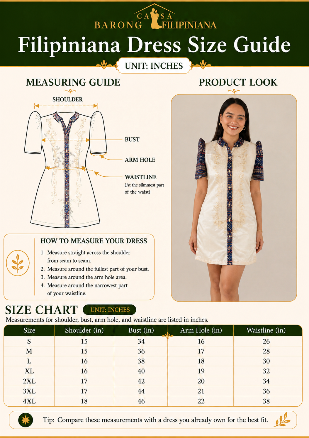 Gabriela Filipiniana Ethnic Barong Dress in Satin Organza Cream