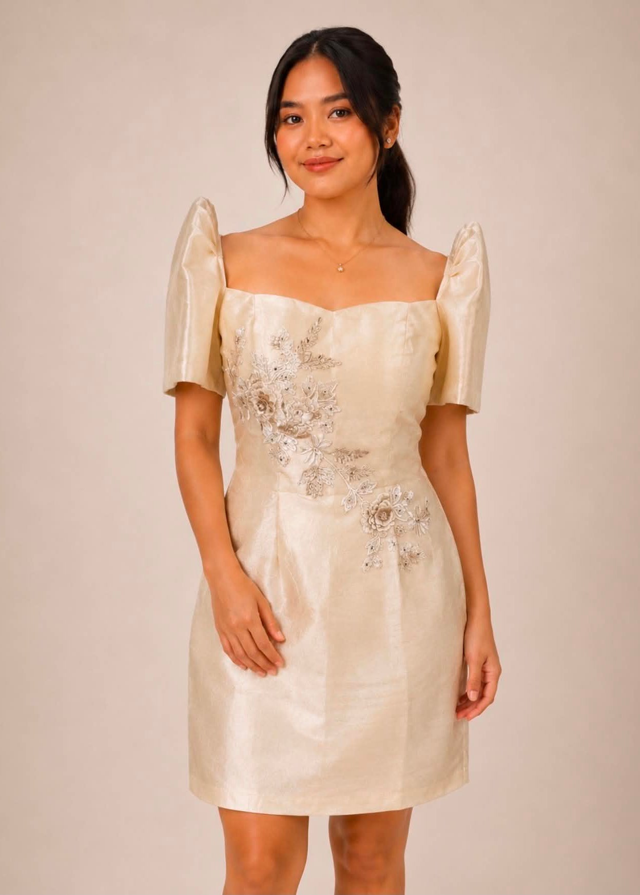Ilaw Filipiniana Mini Dress in Organza Tulle Cream