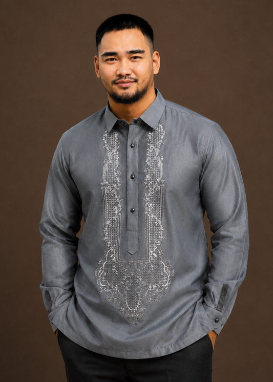 Jose Barong Tagalog in Premium Piña Organza with Lining Gray