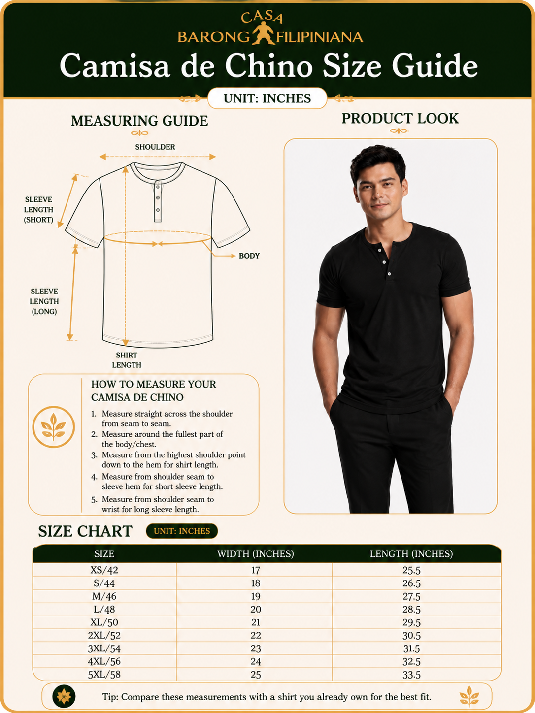 Maginooo Barong Undershirt - Camisa de Chino Black