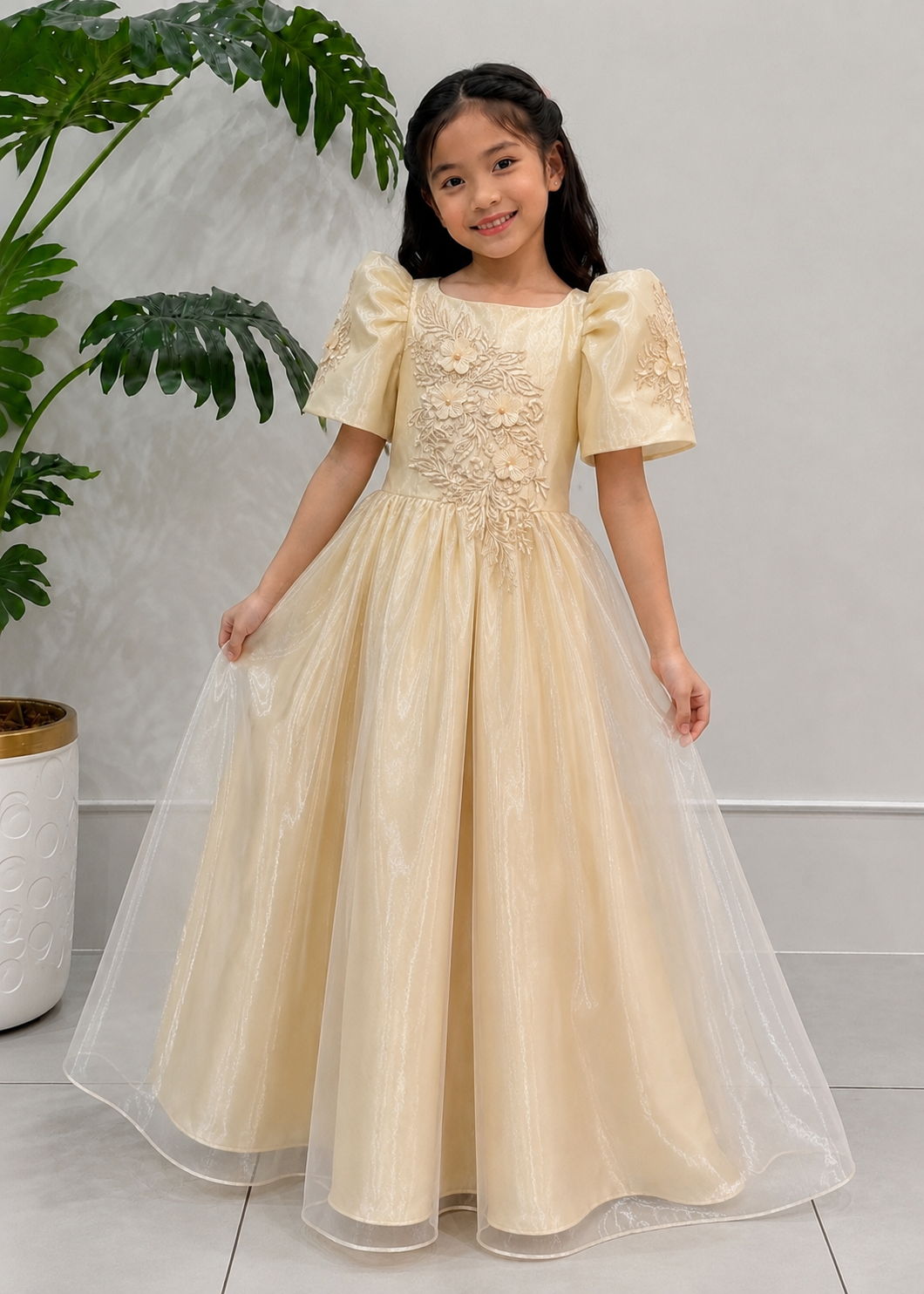 Malaya Princess Filipiniana Ball Dress for Girls Gold