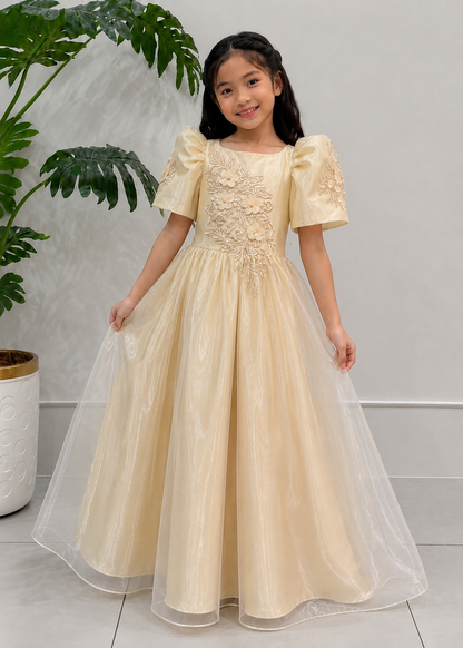 Malaya Princess Filipiniana Ball Dress for Girls Gold