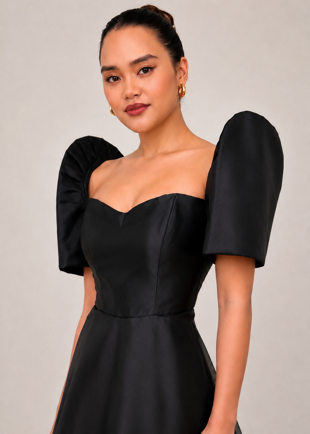 Mayari Filipiniana Mini dress in Satin Organza Black, black filipiniana dress, black filipiniana mini dress, filipiniana dress, sexy filipiniana dress, sexy black filipiniana dress