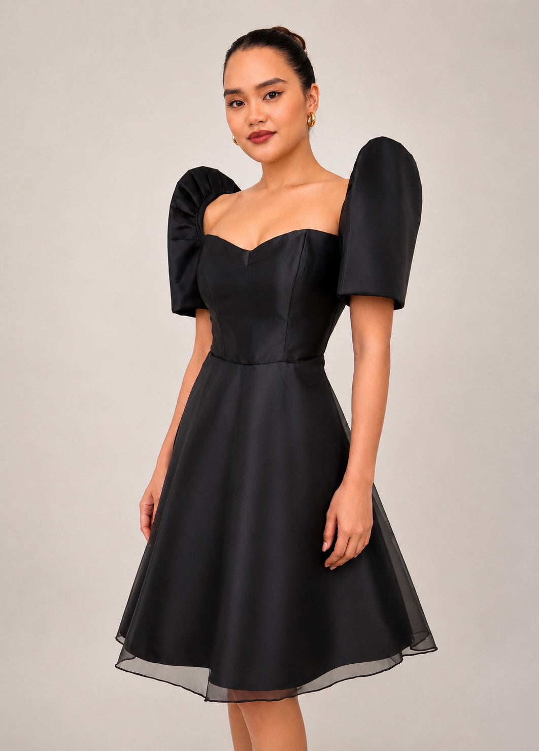 Mayari Filipiniana Mini dress in Satin Organza Black, black filipiniana dress, black filipiniana mini dress, filipiniana dress, sexy filipiniana dress, sexy black filipiniana dress