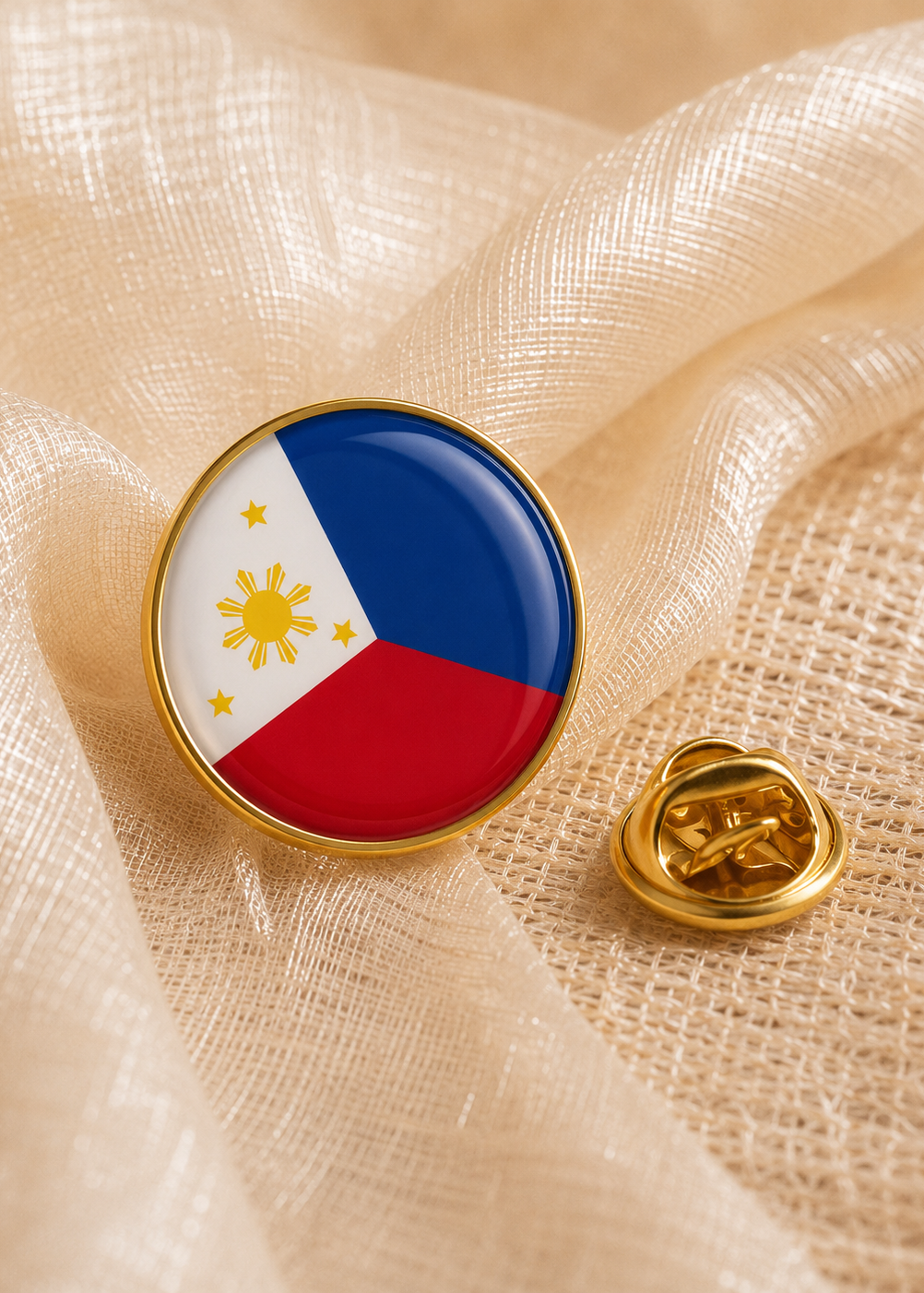 Philippines Flag Round Enamel Lapel Pin 2.5cm Gold Metal Badge