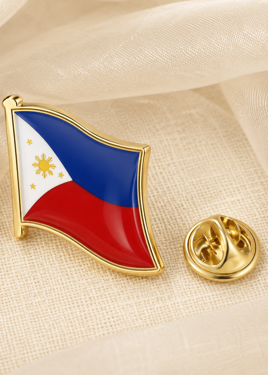 Philippines Flag Waving Enamel Lapel Pin Gold Metal Pin
